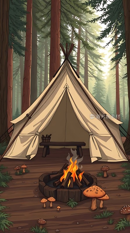 森林露营篝火夜