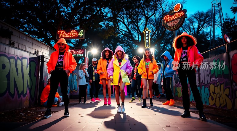 霓虹灯光下的活力街舞派对