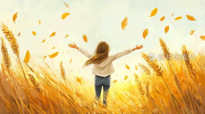 金色麦田中的少女