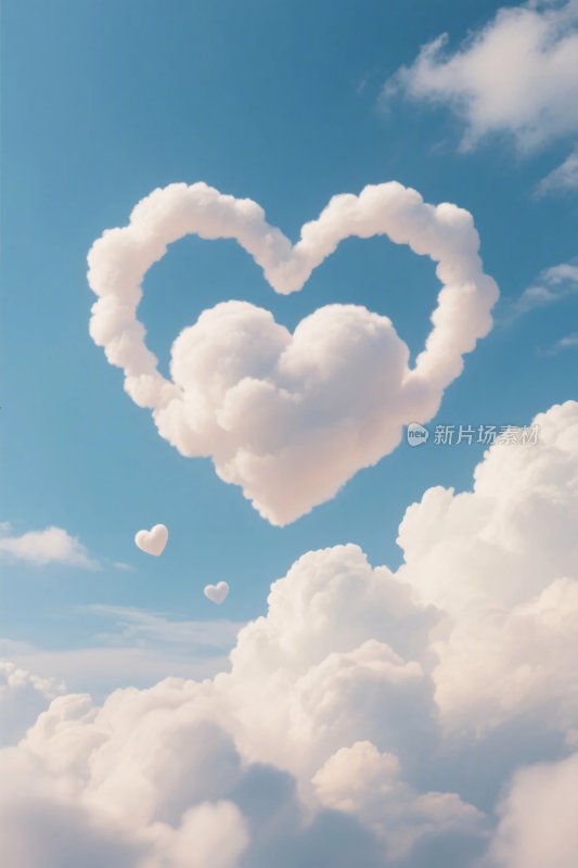 爱心云朵蓝天插画