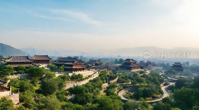古风建筑群绿树环绕风景如画