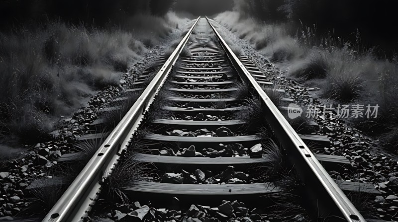 铁轨尽头光影交错探索未知之旅