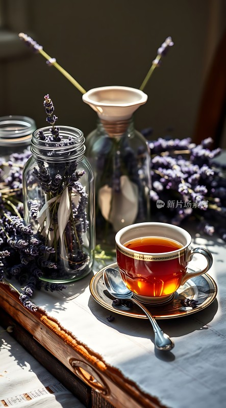 阳光下的薰衣草茶时光