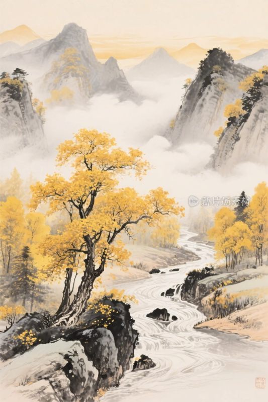 传统山水国画风景