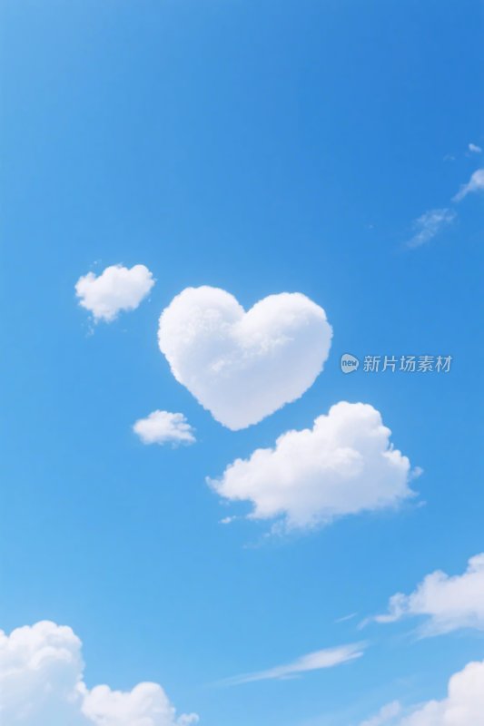 蓝天爱心云朵插画