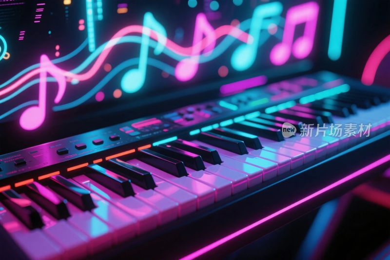 霓虹音乐键盘插画