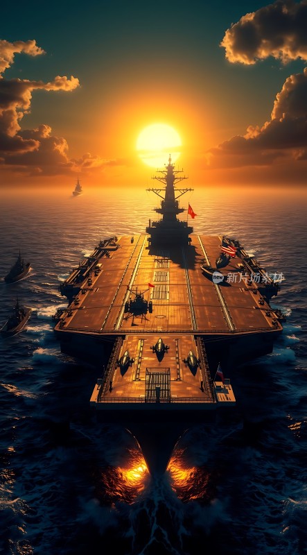 日出时分的航空母舰群