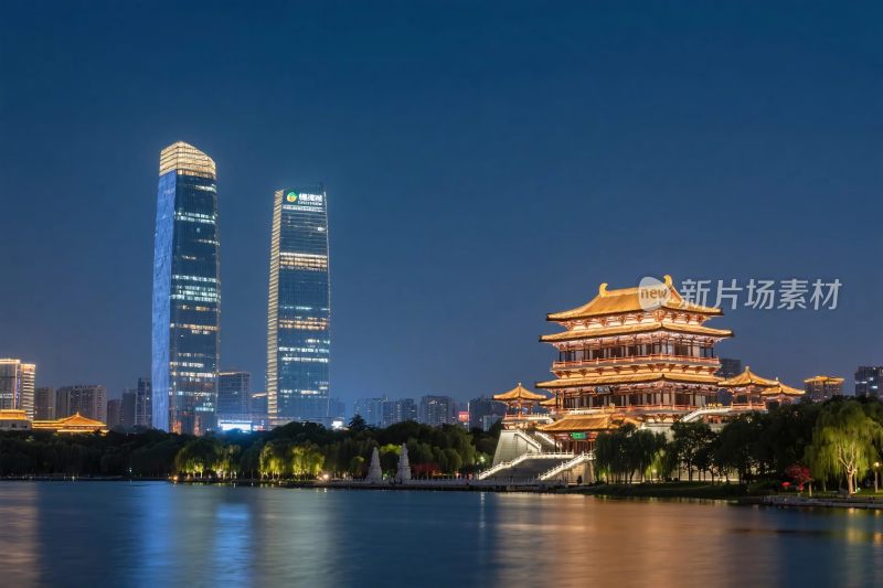 现代古建夜景城市景观