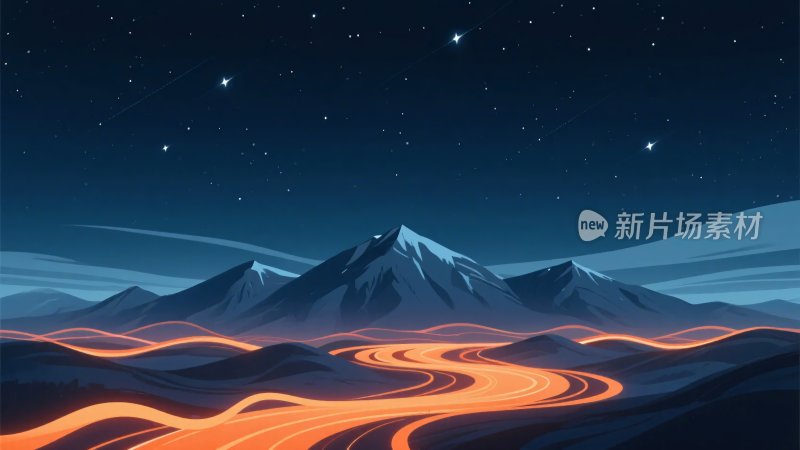 星空下蜿蜒发光的山间道路