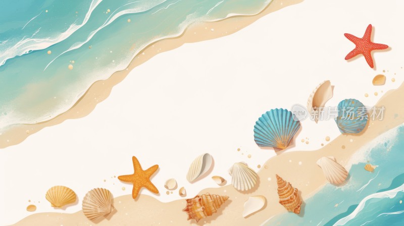 海滩上的贝壳海星海螺