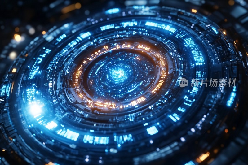 科技感蓝色环形光效画面