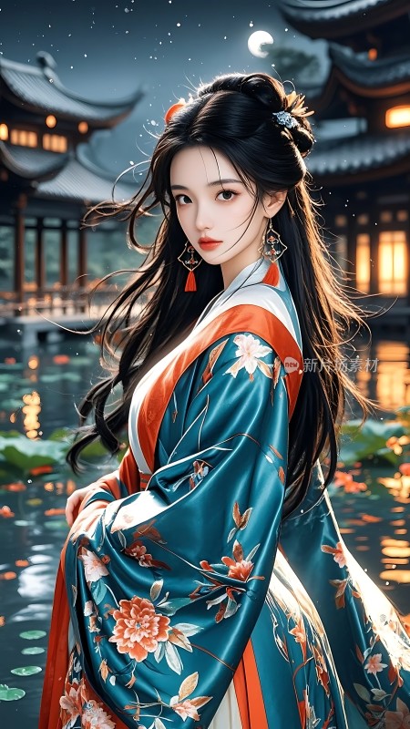 古风美人汉服佳人月下倩影