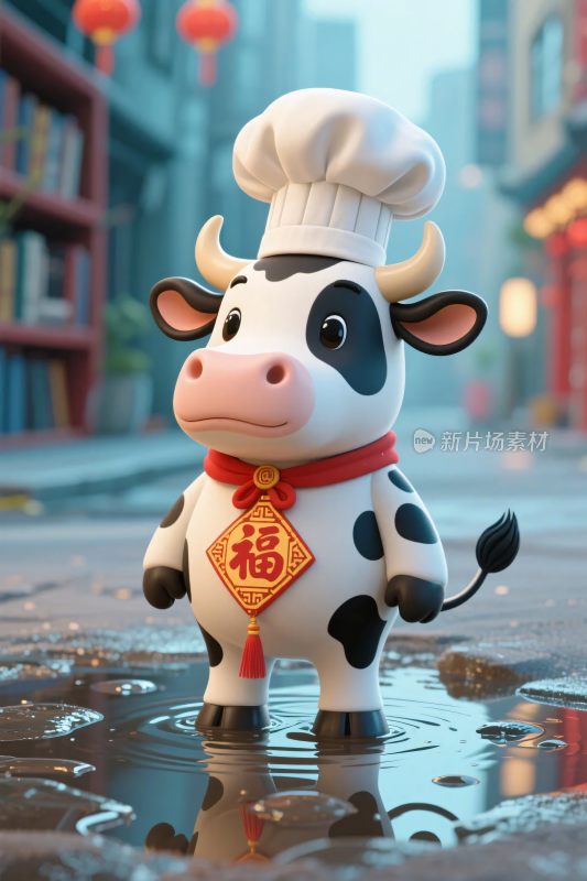 卡通水牛戴厨师帽