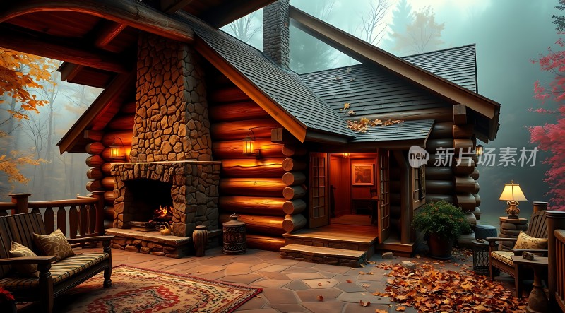 秋日小木屋温馨 fireplace