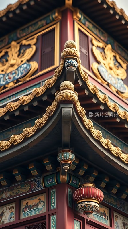 古建华章金碧辉煌的屋檐与精致壁画