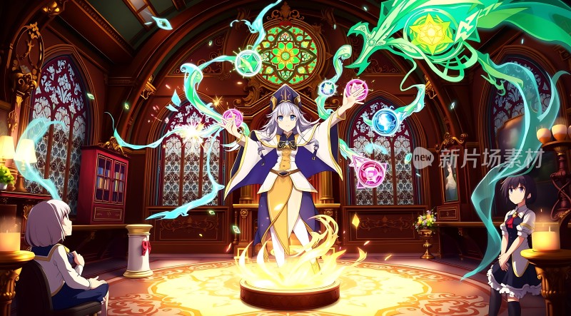 魔法师施展法术少女们见证奇迹