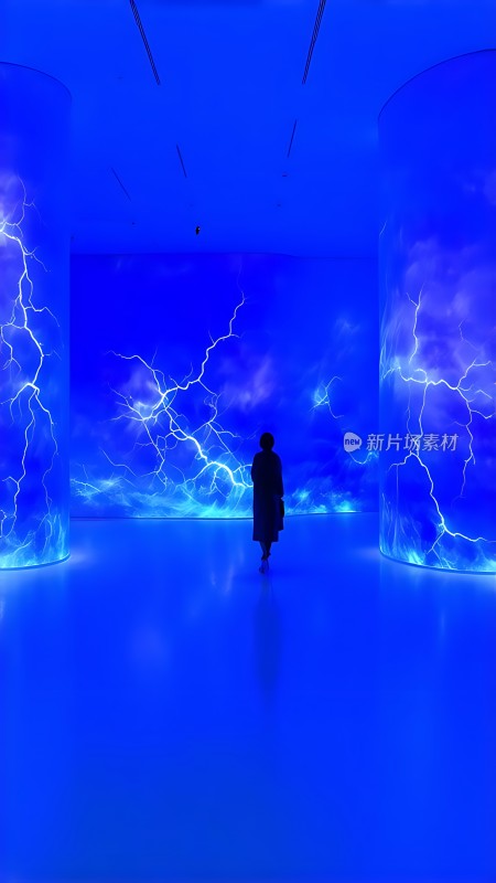 蓝色闪电环绕的人影