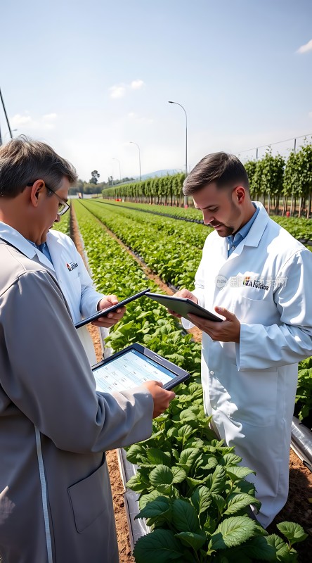 科研人员田间研究作物生长状况