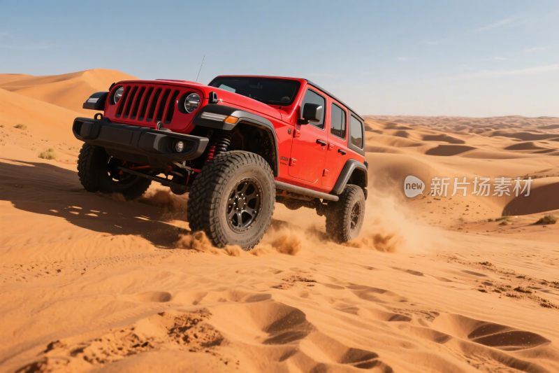 红色越野车驰骋沙漠