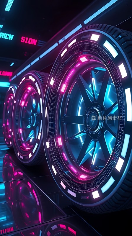 未来科技车轮霓虹灯光闪耀