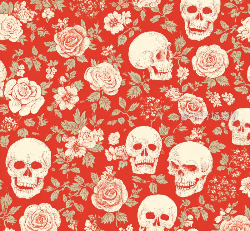 骷髅玫瑰图案背景图