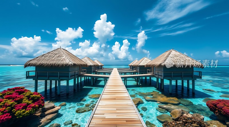 碧海蓝天下的水上木屋度假胜地