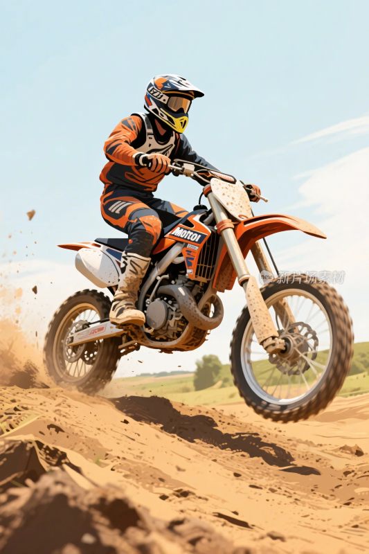 越野摩托车手驰骋沙地