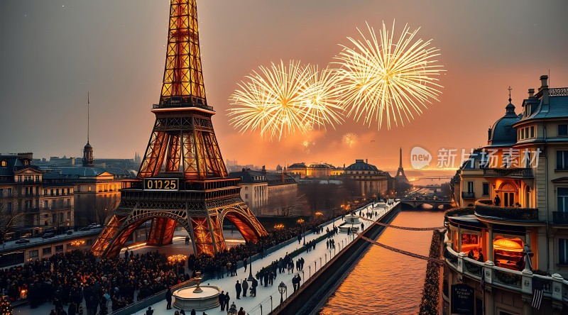 埃菲尔铁塔下的璀璨烟花夜