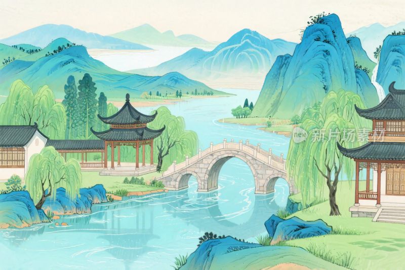 古风山水风景插画