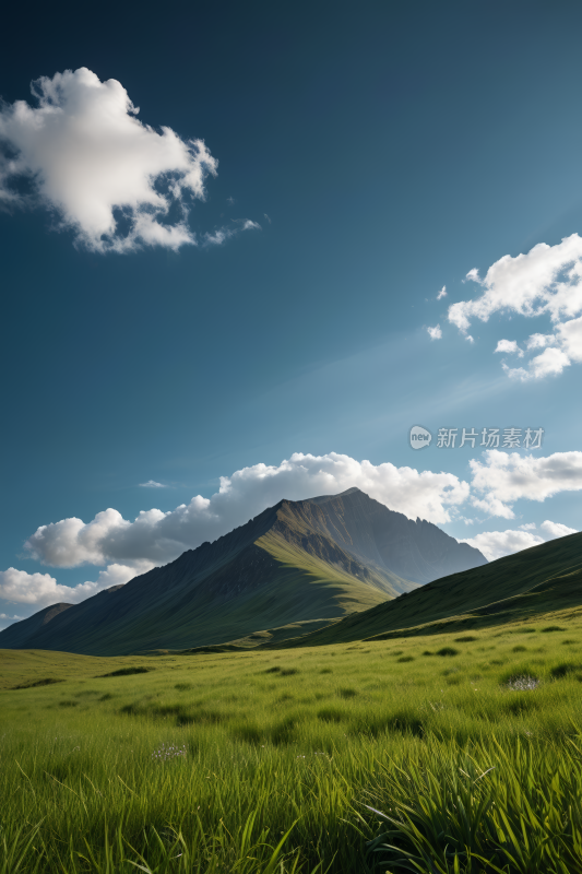 一大片草地一座高山清风景图片