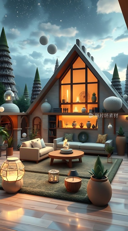 星空下的温馨小屋