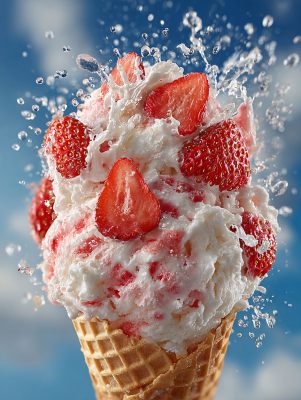 草莓冰淇淋溅起水花画面 草莓冰淇淋溅起水花画面