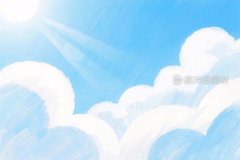 阳光蓝天云朵插画