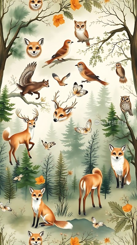 森林秘境动物与自然的和谐画卷