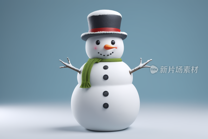 雪人戴着高顶帽子戴着围巾图片