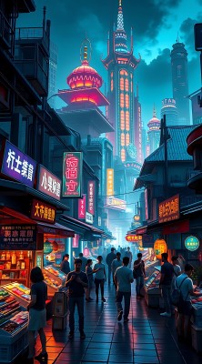 霓虹灯下的繁华夜市 霓虹灯下的繁华夜市