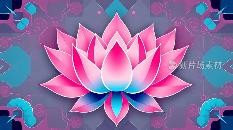 粉蓝渐变莲花盛开