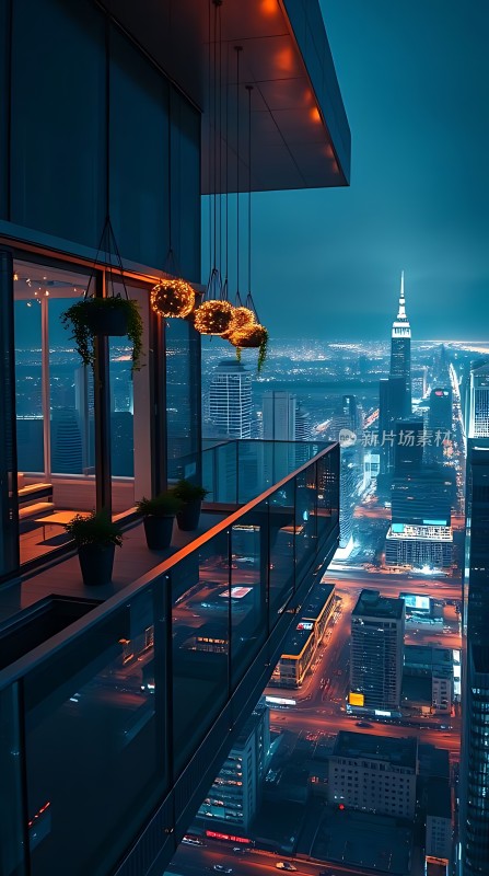 都市夜景下的温馨阳台