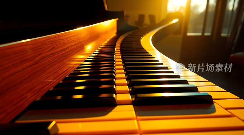 钢琴键上的金色阳光