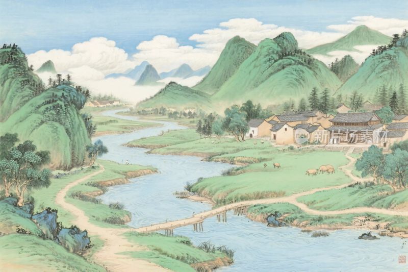 山水田园风景插画
