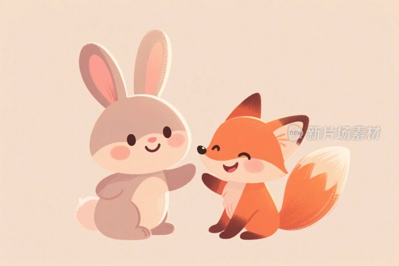 卡通兔子狐狸互动插画