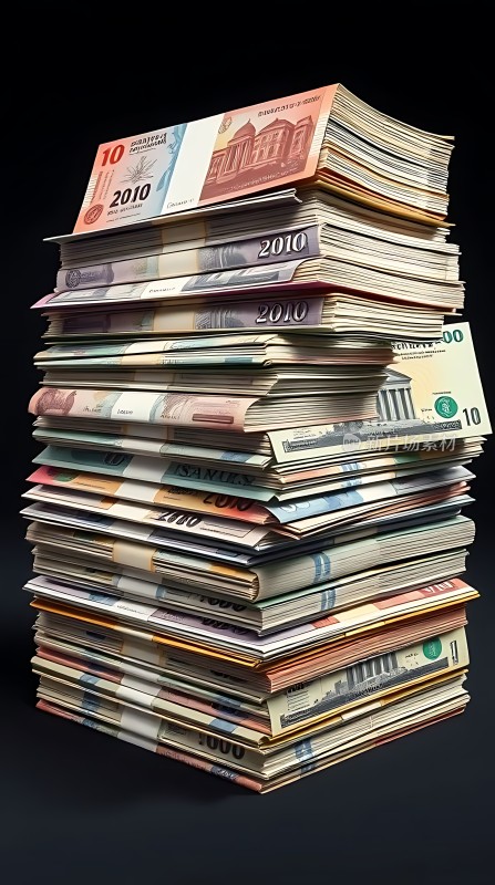 金钱堆叠财富与繁荣的象征