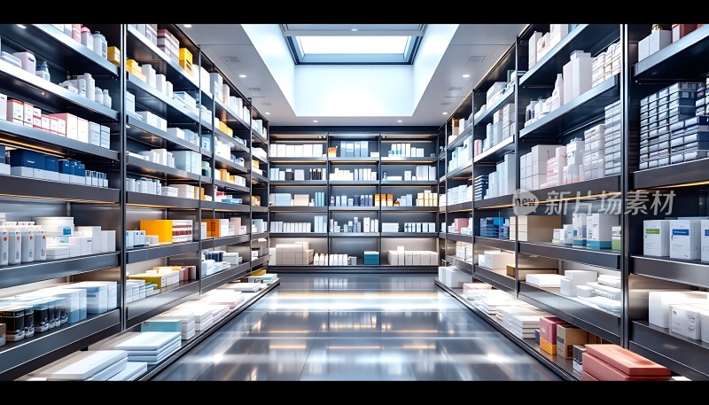 现代药房整洁明亮药品琳琅满目