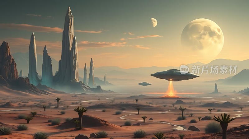 外星飞碟降临异域沙漠