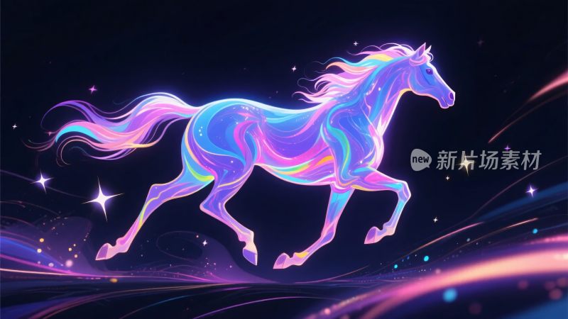 梦幻炫彩奔跑的发光骏马