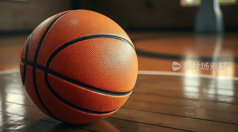 篮球场上的橙色篮球
