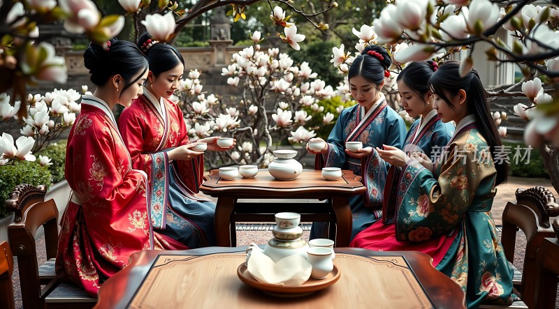 汉服佳人共品茗