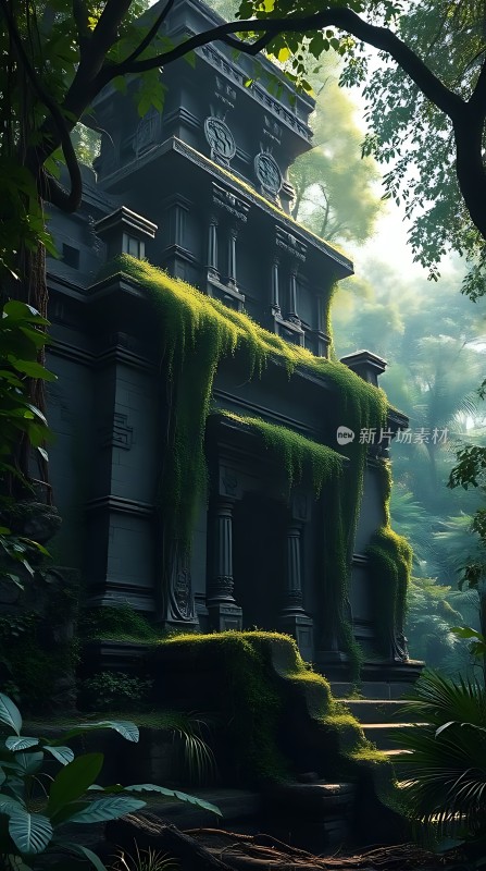 古树藤蔓缠绕神秘建筑