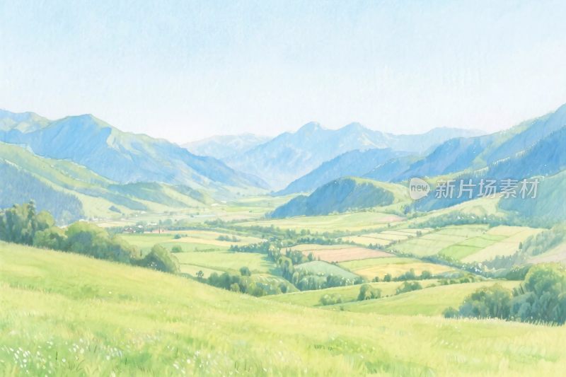 山水田园风景插画