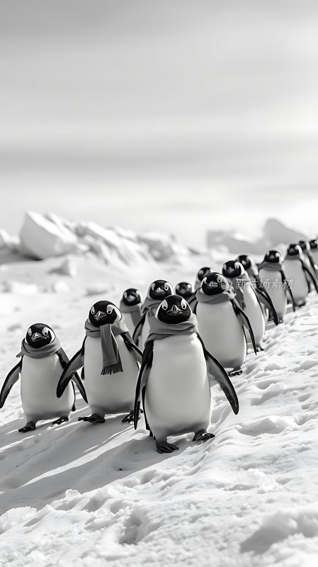 南极雪地企鹅大军行进